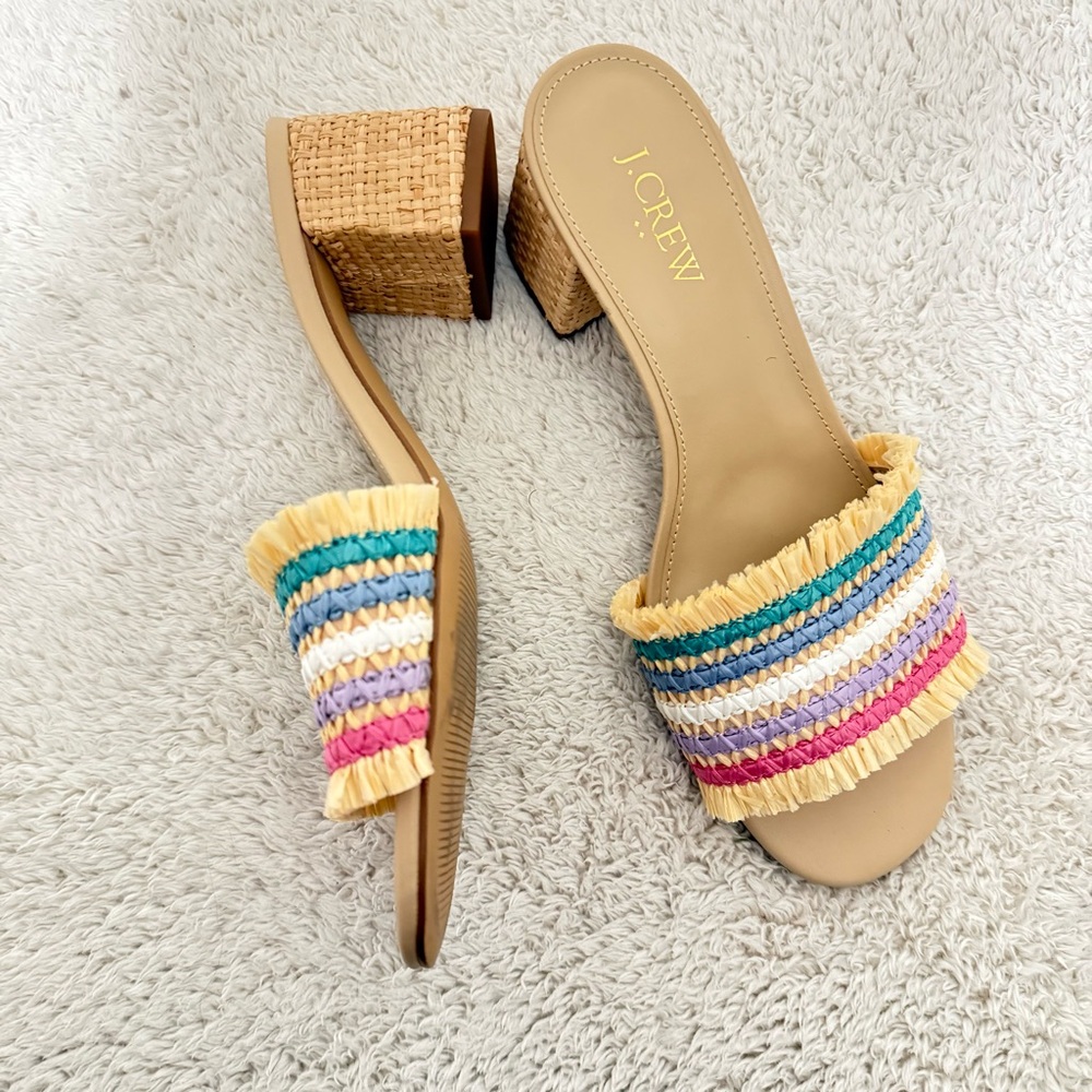 J Crew Woven Block Heel Slides Rainbow Spring Summer Sandals Heels Size 7.5